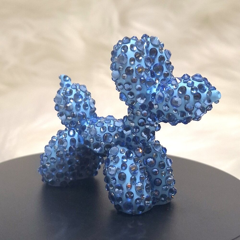 Sky Blue Bedazzled Balloon Dog Statuette with Steel Blue Glass Rhinestones